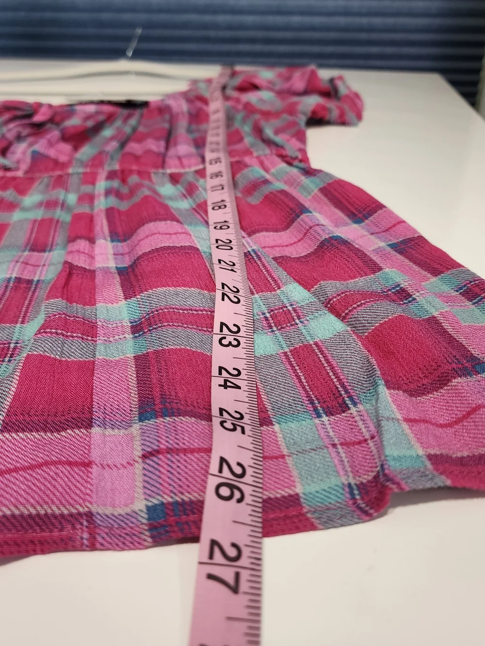 Torrid Pink and Aqua Plaid Peasant Tunic with Tie Front Baby Doll - Picture 5 of 5